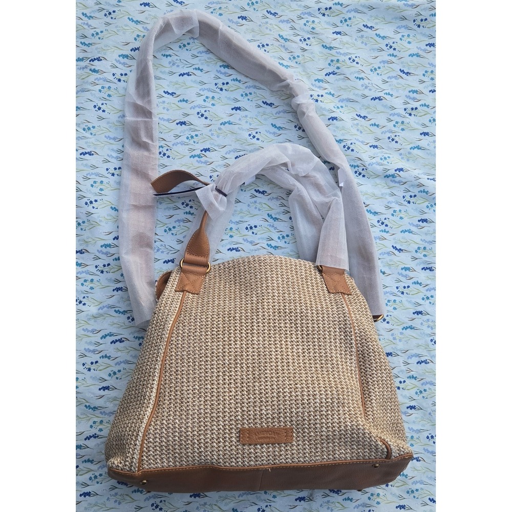 American Leather Co Ada XL Satchel Raffia LatteWoven Leather Handbag ALC2779 NEW